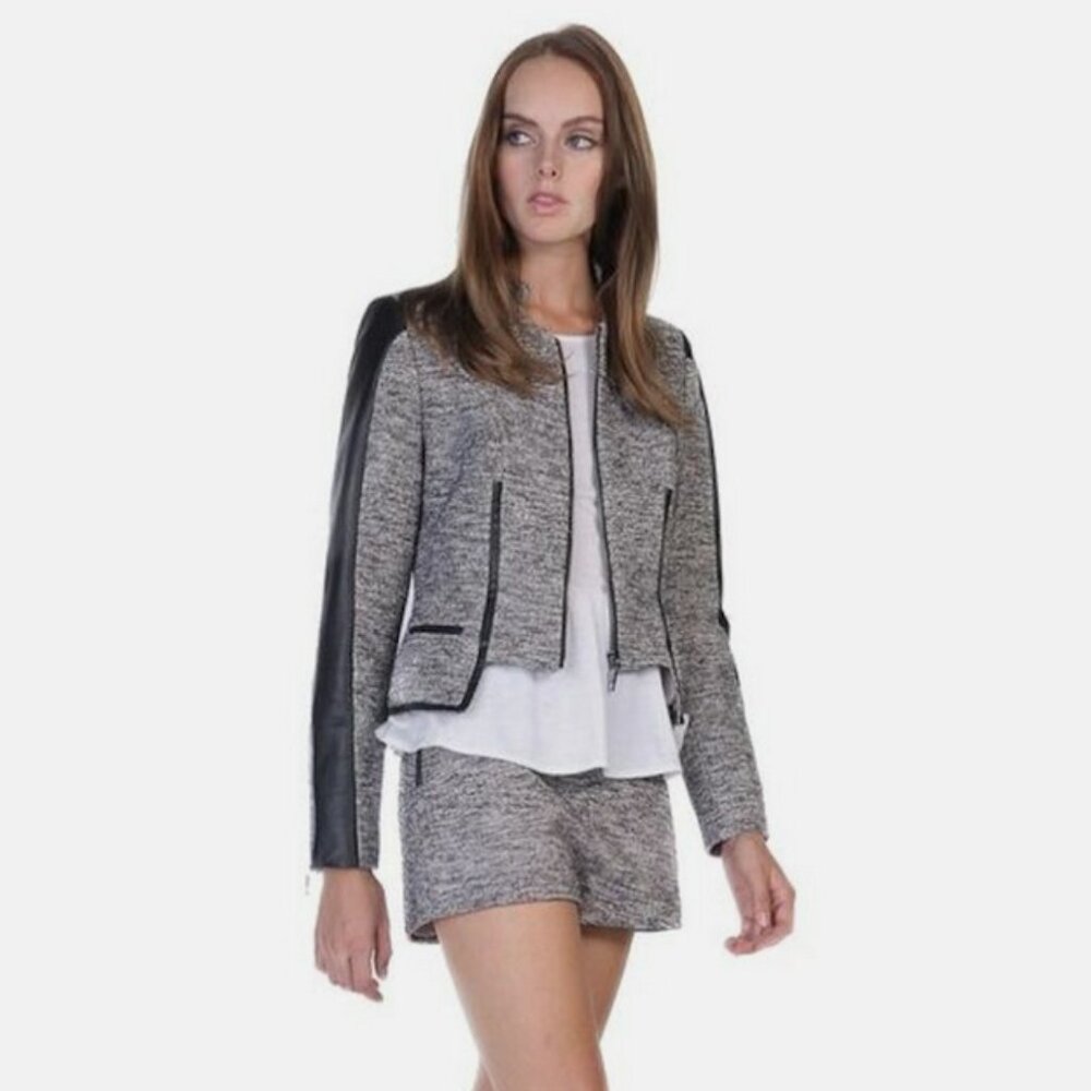 Stella & Jamie Castilla Metallic Tweed Leather Jacket